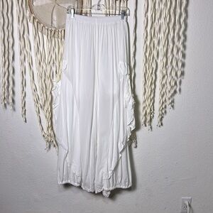 Catwalk Studio White lagenlook Bohemian Gypsy Wide Leg Flowy Pant M